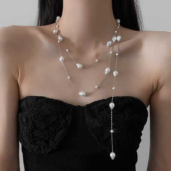 Geometrijski višeslojni ogrlica od umjetnih bisera — Kaitin Jewelry, elegantan stil za žene