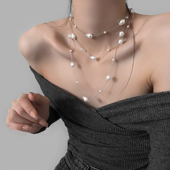 Geometrijski višeslojni ogrlica od umjetnih bisera — Kaitin Jewelry, elegantan stil za žene