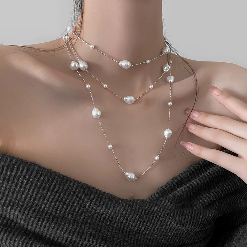 Geometrijski višeslojni ogrlica od umjetnih bisera — Kaitin Jewelry, elegantan stil za žene