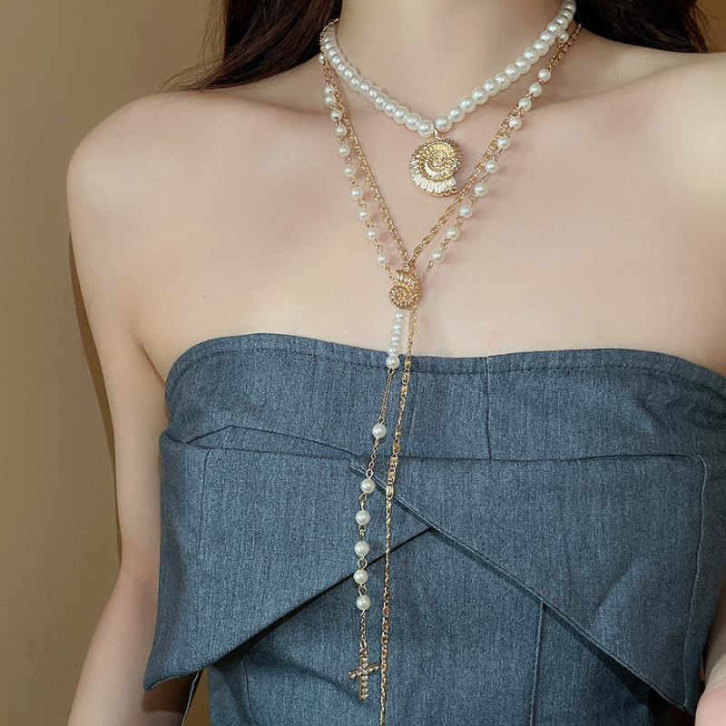 Geometrijski višeslojni ogrlica od umjetnih bisera — Kaitin Jewelry, elegantan stil za žene