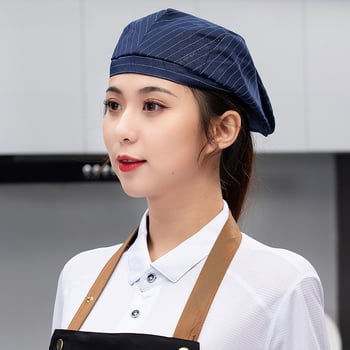 Unisex denim beret za kuhinju, kafiće i restorane – mrežasta kapa kuhara s ušivenim logom