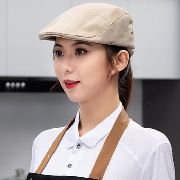 Unisex denim beret za kuhinju, kafiće i restorane – mrežasta kapa kuhara s ušivenim logom