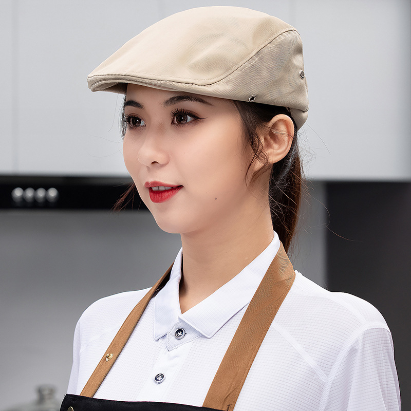 Unisex denim beret za kuhinju, kafiće i restorane – mrežasta kapa kuhara s ušivenim logom