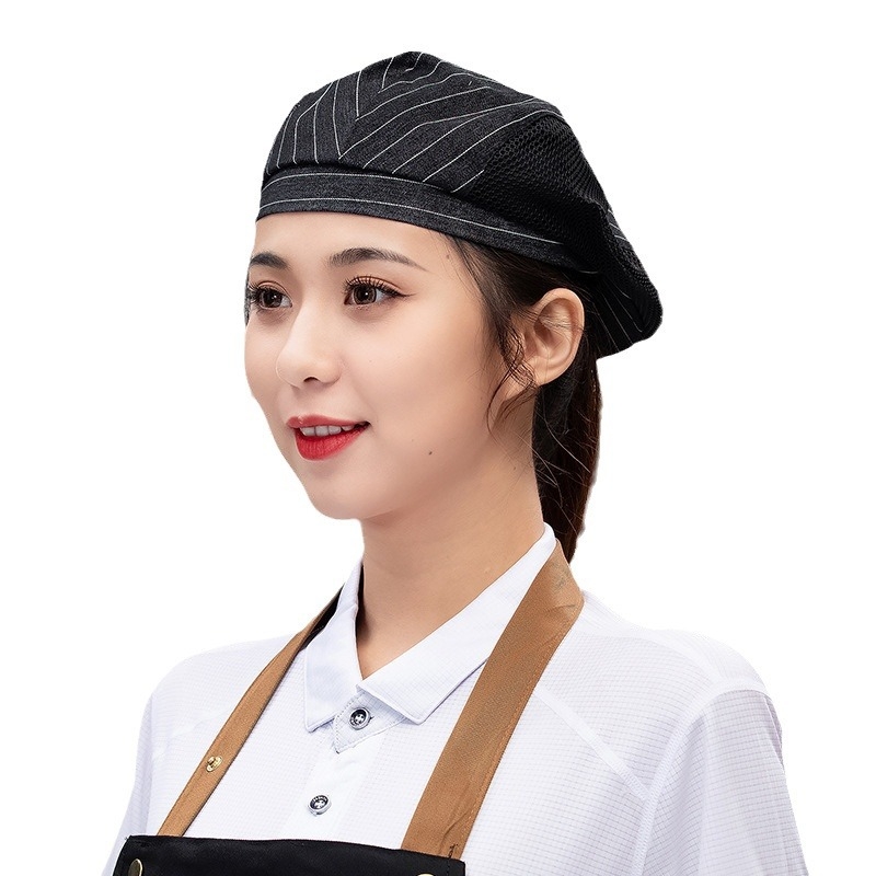 Unisex denim beret za kuhinju, kafiće i restorane – mrežasta kapa kuhara s ušivenim logom
