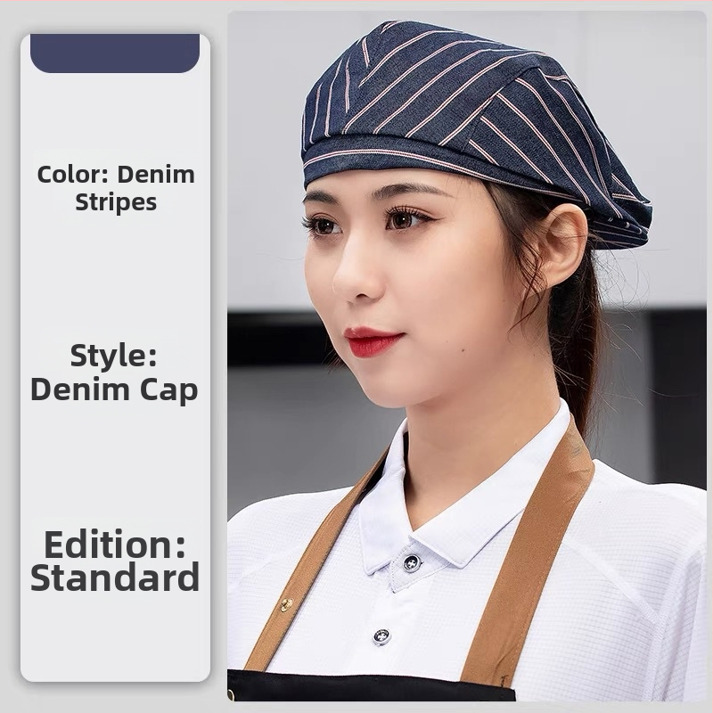 Unisex denim beret za kuhinju, kafiće i restorane – mrežasta kapa kuhara s ušivenim logom