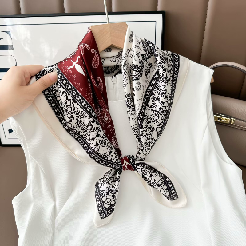 Копринен квадратен шал, 100% коприна, плоско тъкане, стил: свеж и сладък, стил Шанел, пролет