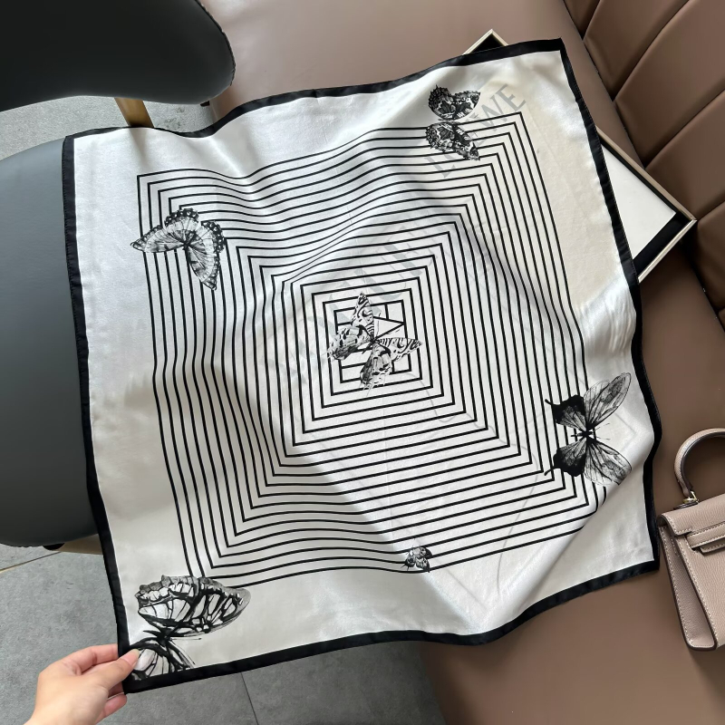 Копринен квадратен шал, 100% коприна, плоско тъкане, стил: свеж и сладък, стил Шанел, пролет