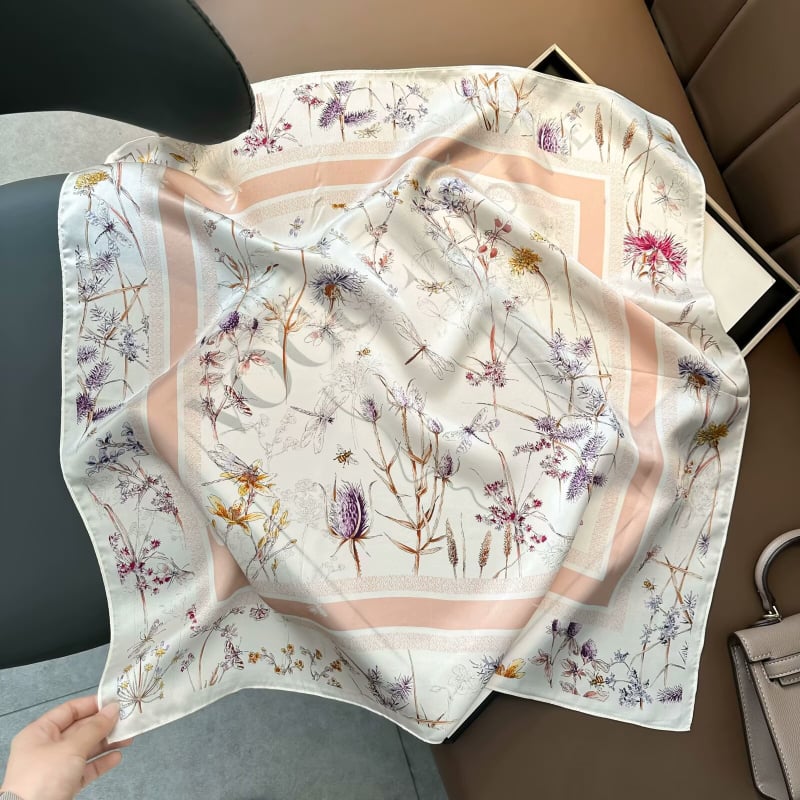 Копринен квадратен шал, 100% коприна, плоско тъкане, стил: свеж и сладък, стил Шанел, пролет