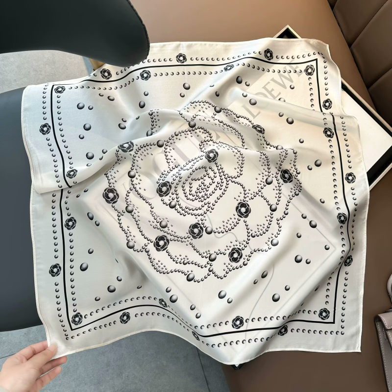 Копринен квадратен шал, 100% коприна, плоско тъкане, стил: свеж и сладък, стил Шанел, пролет