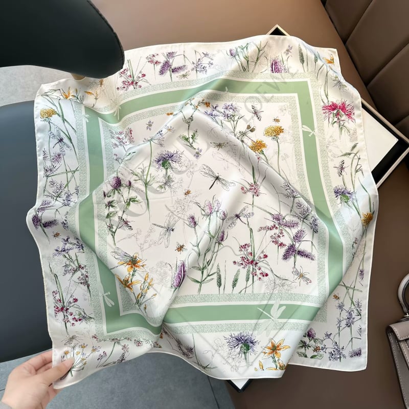 Копринен квадратен шал, 100% коприна, плоско тъкане, стил: свеж и сладък, стил Шанел, пролет