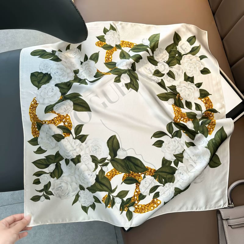 Копринен квадратен шал, 100% коприна, плоско тъкане, стил: свеж и сладък, стил Шанел, пролет