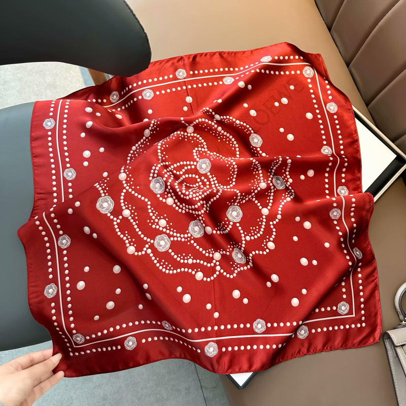 Копринен квадратен шал, 100% коприна, плоско тъкане, стил: свеж и сладък, стил Шанел, пролет