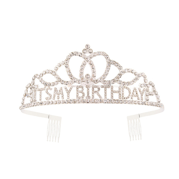 Metalna traka za kosu sa kristalima, tekstom 'It's My Birthday' — unisex rođendanska kruna za glavu
