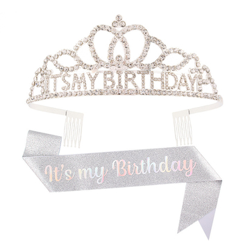 Metalna traka za kosu sa kristalima, tekstom 'It's My Birthday' — unisex rođendanska kruna za glavu