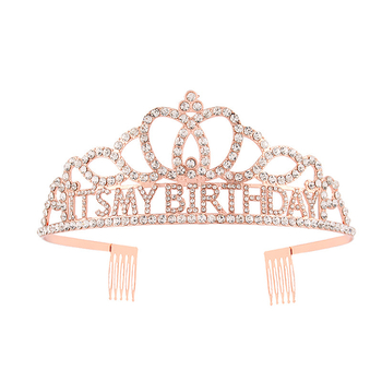Metalna traka za kosu sa kristalima, tekstom 'It's My Birthday' — unisex rođendanska kruna za glavu