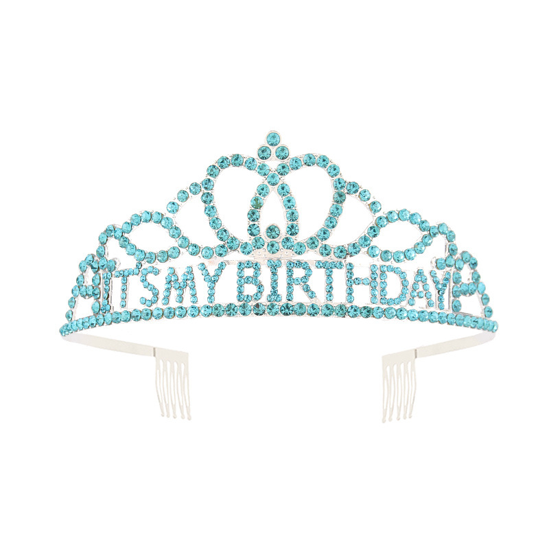 Metalna traka za kosu sa kristalima, tekstom 'It's My Birthday' — unisex rođendanska kruna za glavu
