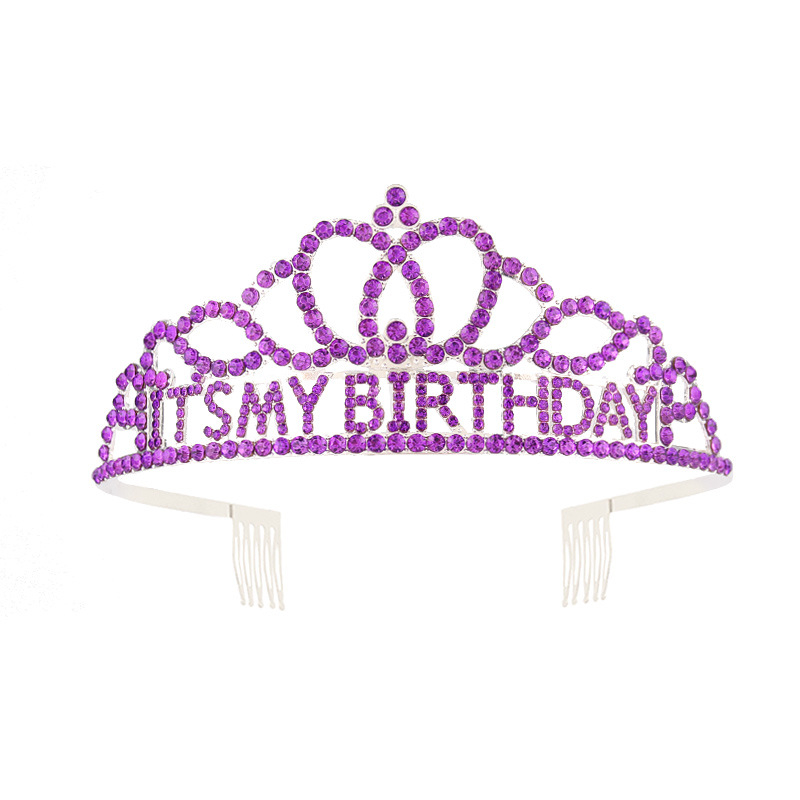 Metalna traka za kosu sa kristalima, tekstom 'It's My Birthday' — unisex rođendanska kruna za glavu