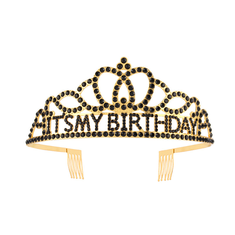 Metalna traka za kosu sa kristalima, tekstom 'It's My Birthday' — unisex rođendanska kruna za glavu