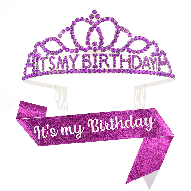Metalna traka za kosu sa kristalima, tekstom 'It's My Birthday' — unisex rođendanska kruna za glavu