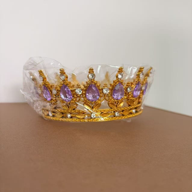 Barokna plastična kruna tiara za žene s ametistnim kristalima, dizajn kapljice vode, 18k elektroplatiranje