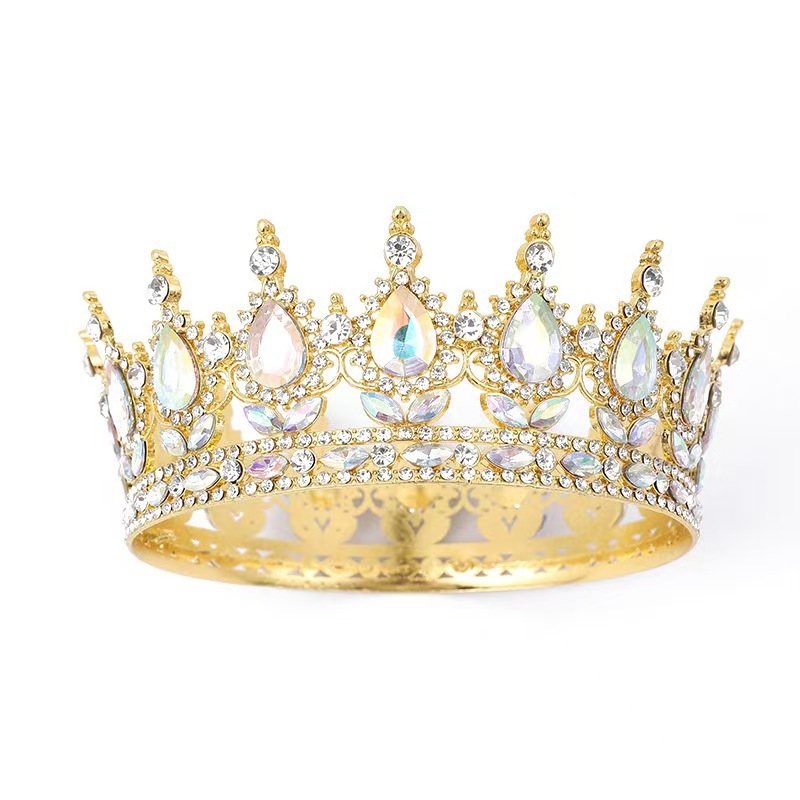 Barokna plastična kruna tiara za žene s ametistnim kristalima, dizajn kapljice vode, 18k elektroplatiranje