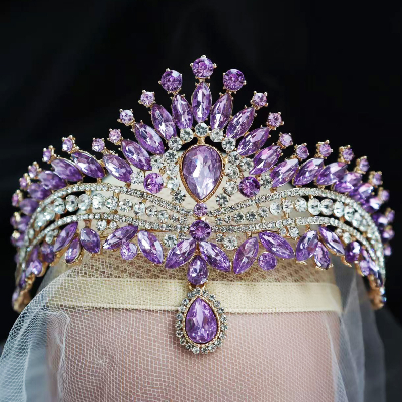 Barokna tiara s Rhinestone kristalima (Materijal: legura; Kvaliteta: elektro zlato; Stil: ženski; Oblik: kruna; Tip kristala: Rhinestone glass)