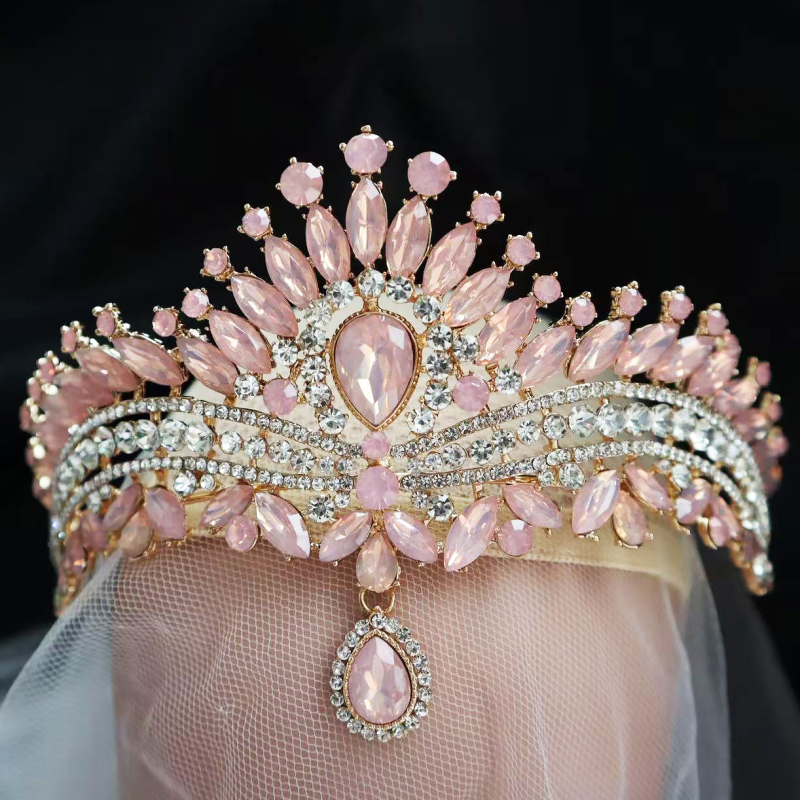 Barokna tiara s Rhinestone kristalima (Materijal: legura; Kvaliteta: elektro zlato; Stil: ženski; Oblik: kruna; Tip kristala: Rhinestone glass)