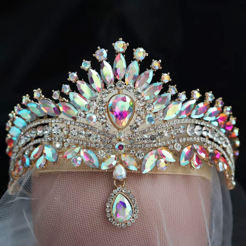 Barokna tiara s Rhinestone kristalima (Materijal: legura; Kvaliteta: elektro zlato; Stil: ženski; Oblik: kruna; Tip kristala: Rhinestone glass)