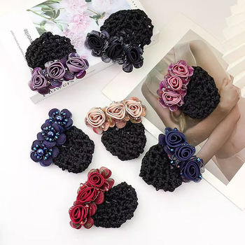 Ръчно изработен аксесоар за коса от плат с цвете и мрежа — за професионални жени, прост стил