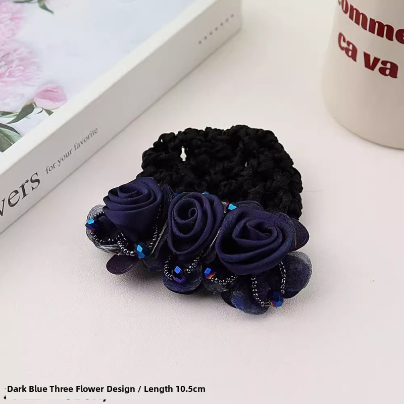 Textilný doplnok do vlasov s kvetom a sieťkou – pre profesionálne ženy, jednoduchý štýl