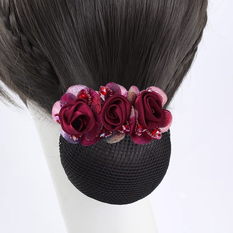 Ръчно изработен аксесоар за коса от плат с цвете и мрежа — за професионални жени, прост стил