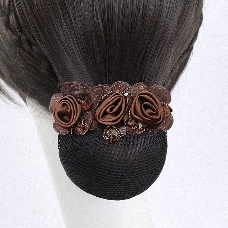 Ръчно изработен аксесоар за коса от плат с цвете и мрежа — за професионални жени, прост стил