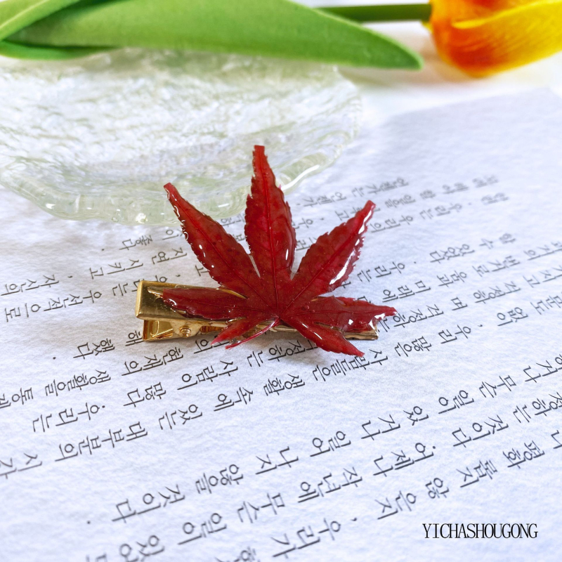 Matu sprādze ar augļu un lapu motīviem — rokdarbs, no plastmasas/sveķu, sievietēm