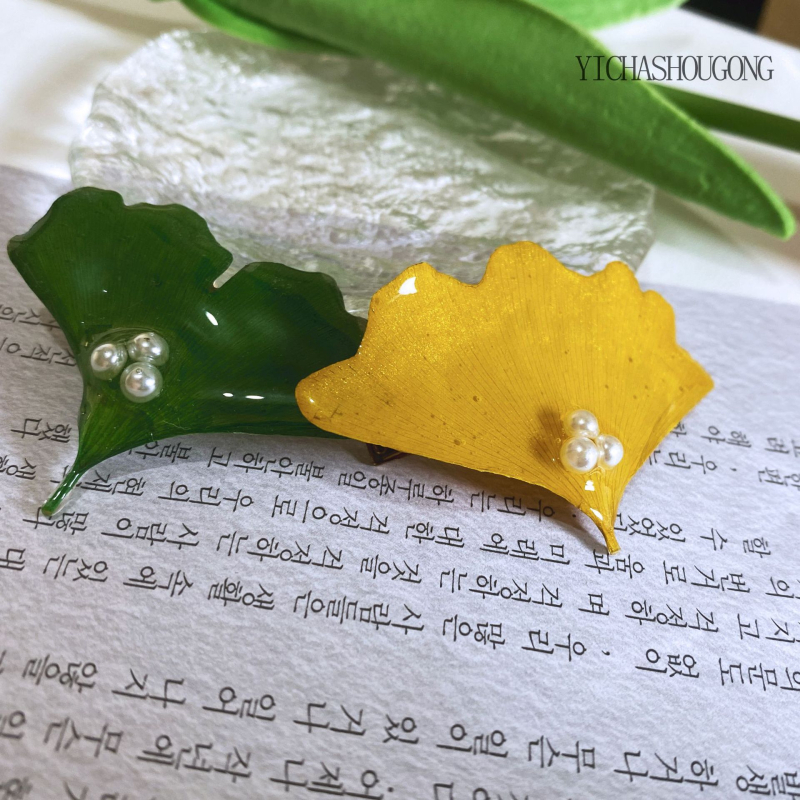 Matu sprādze ar augļu un lapu motīviem — rokdarbs, no plastmasas/sveķu, sievietēm