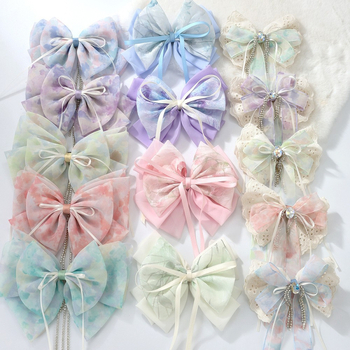 Matu klipsis ar loku un pērlīšu pūci, tauriņa ziedu dizains, roku darbs