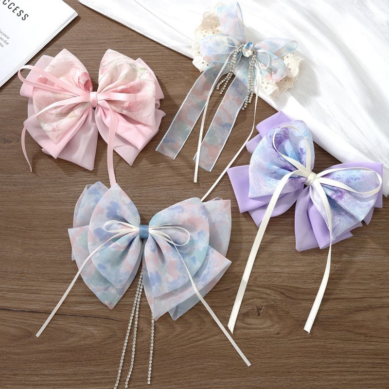 Matu klipsis ar loku un pērlīšu pūci, tauriņa ziedu dizains, roku darbs