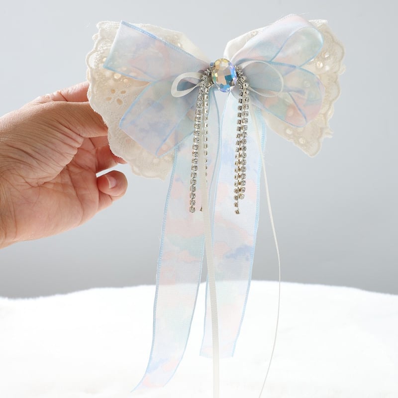 Matu klipsis ar loku un pērlīšu pūci, tauriņa ziedu dizains, roku darbs