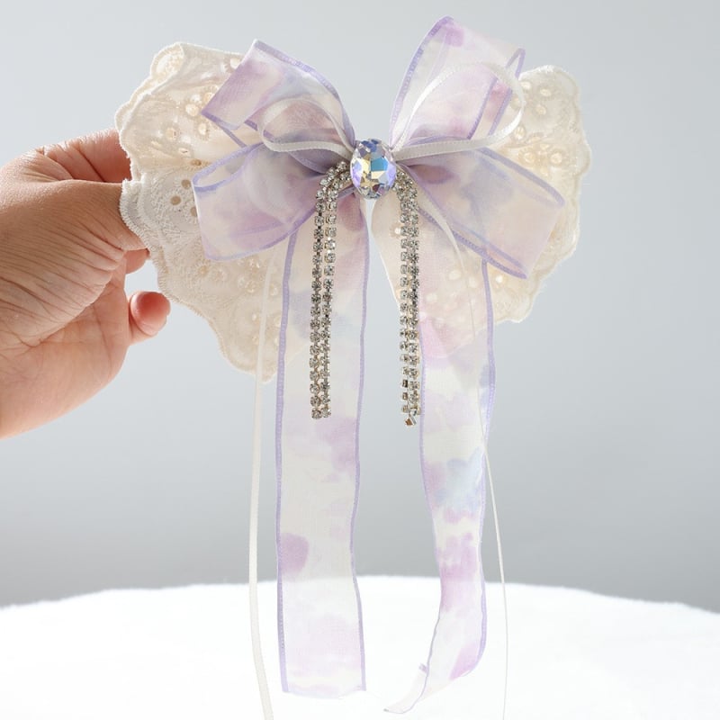 Matu klipsis ar loku un pērlīšu pūci, tauriņa ziedu dizains, roku darbs