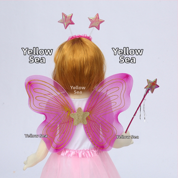 Tauriņu spārnu kostīmu spārni bērnu izrādēm, salocāmi eņģeļu spārni, spīdīgs apdare, triju daļu komplekts elf spārniem