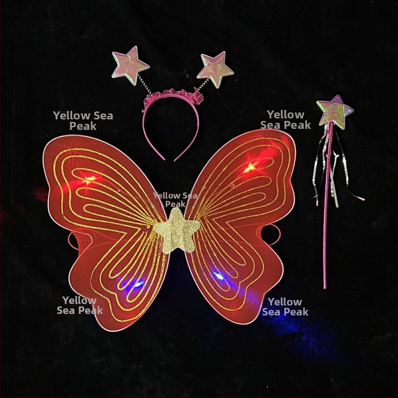 Tauriņu spārnu kostīmu spārni bērnu izrādēm, salocāmi eņģeļu spārni, spīdīgs apdare, triju daļu komplekts elf spārniem