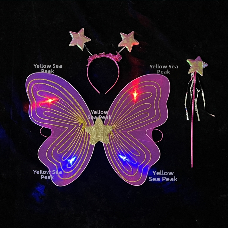 Tauriņu spārnu kostīmu spārni bērnu izrādēm, salocāmi eņģeļu spārni, spīdīgs apdare, triju daļu komplekts elf spārniem
