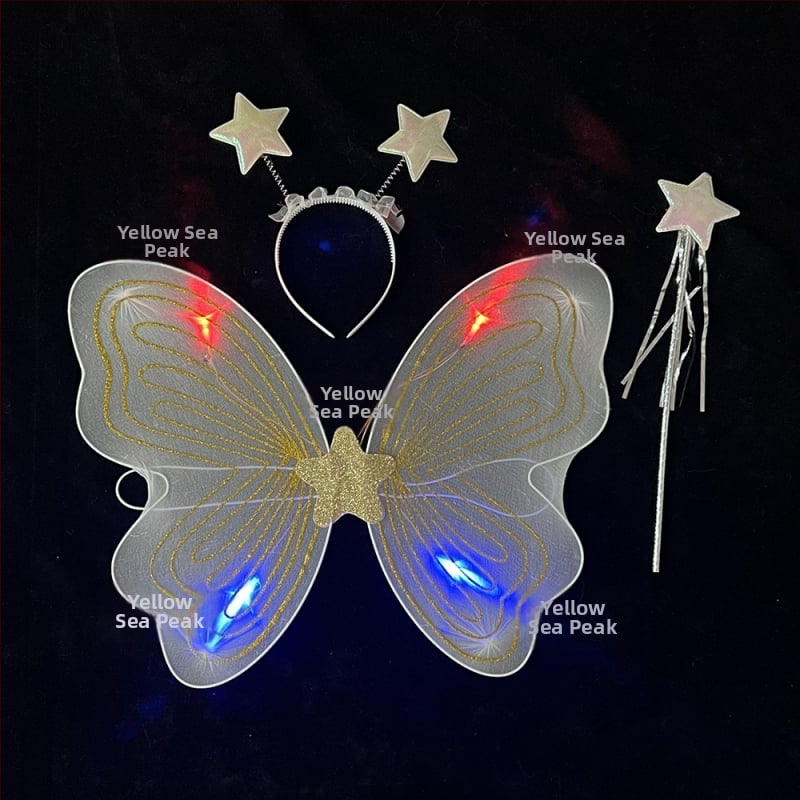 Tauriņu spārnu kostīmu spārni bērnu izrādēm, salocāmi eņģeļu spārni, spīdīgs apdare, triju daļu komplekts elf spārniem