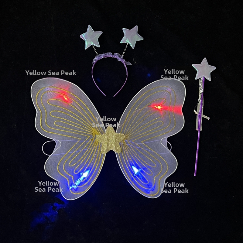 Tauriņu spārnu kostīmu spārni bērnu izrādēm, salocāmi eņģeļu spārni, spīdīgs apdare, triju daļu komplekts elf spārniem
