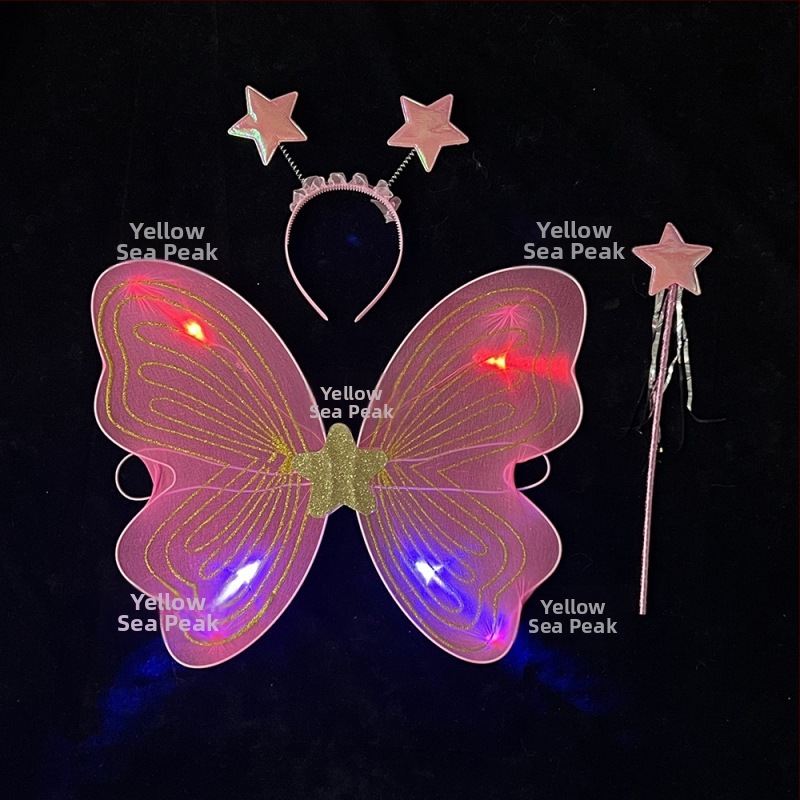 Tauriņu spārnu kostīmu spārni bērnu izrādēm, salocāmi eņģeļu spārni, spīdīgs apdare, triju daļu komplekts elf spārniem