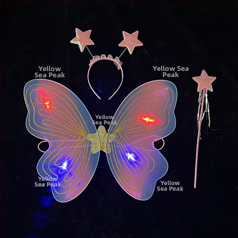 Tauriņu spārnu kostīmu spārni bērnu izrādēm, salocāmi eņģeļu spārni, spīdīgs apdare, triju daļu komplekts elf spārniem
