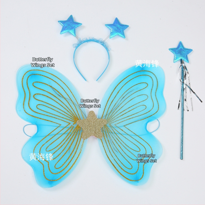 Tauriņu spārnu kostīmu spārni bērnu izrādēm, salocāmi eņģeļu spārni, spīdīgs apdare, triju daļu komplekts elf spārniem