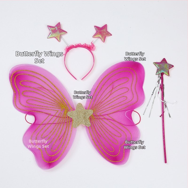 Tauriņu spārnu kostīmu spārni bērnu izrādēm, salocāmi eņģeļu spārni, spīdīgs apdare, triju daļu komplekts elf spārniem