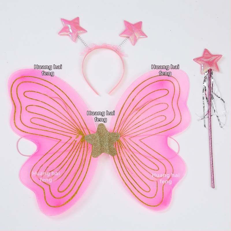 Tauriņu spārnu kostīmu spārni bērnu izrādēm, salocāmi eņģeļu spārni, spīdīgs apdare, triju daļu komplekts elf spārniem