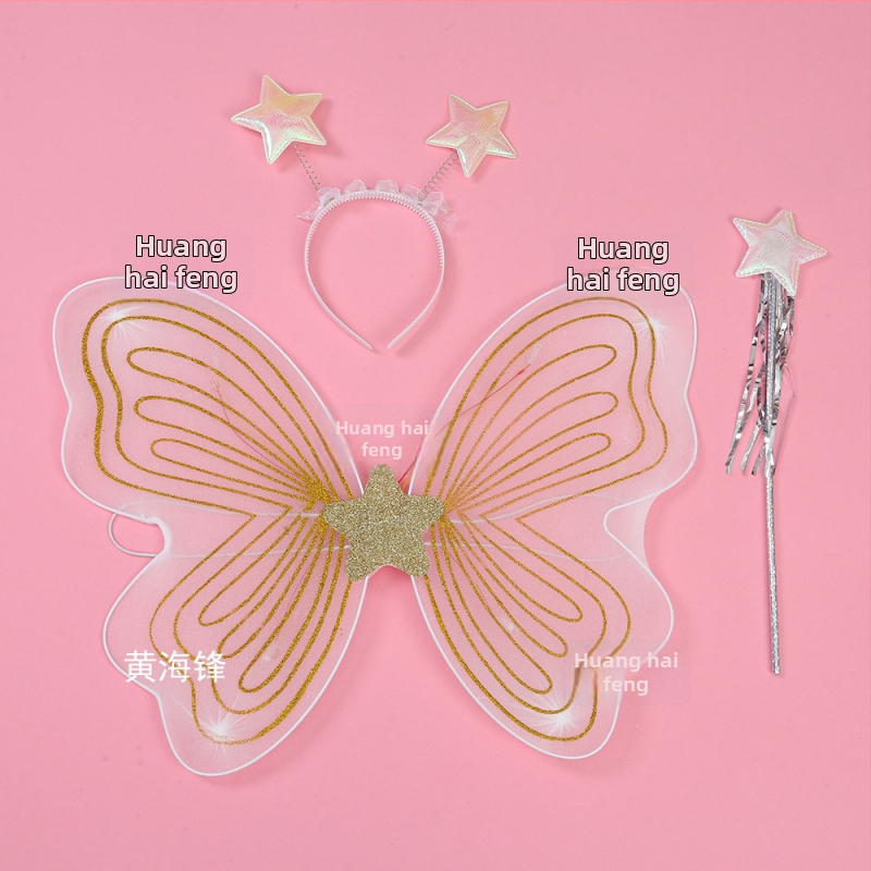 Tauriņu spārnu kostīmu spārni bērnu izrādēm, salocāmi eņģeļu spārni, spīdīgs apdare, triju daļu komplekts elf spārniem