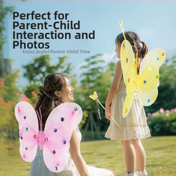 Világító angyali pillangó szárnyak, tündérpálca és hátsó kiegészítő – műanyag játék 0–3 éveseknek